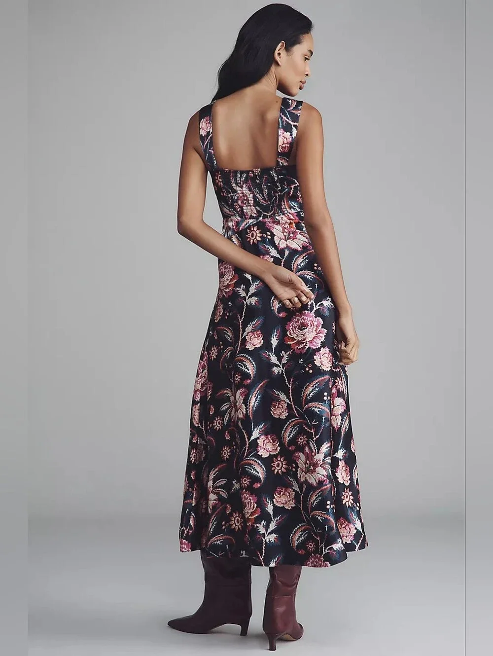 Anthropologie The Jocelyn Black  Pink Floral Sleeveless Slip Midi Dress by Maeve - Picture 2 of 7